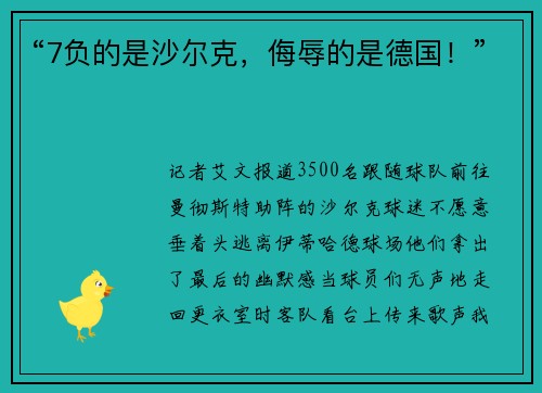 “7负的是沙尔克，侮辱的是德国！”